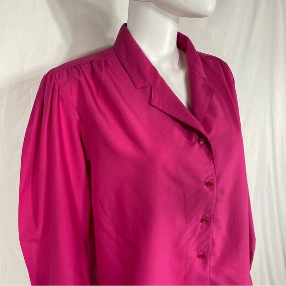 Cat Cay Magenta Vintage Pleated Shoulder Long Sleeve Button Down Blouse - Picture 3 of 7